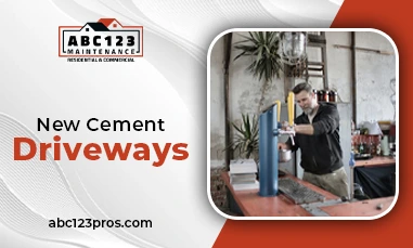 Newly installed cement driveway outside residential property