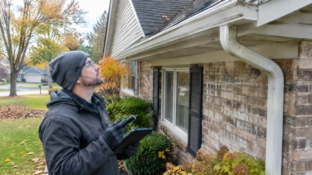 Professional inspecting a Novi Michigan home before winter
